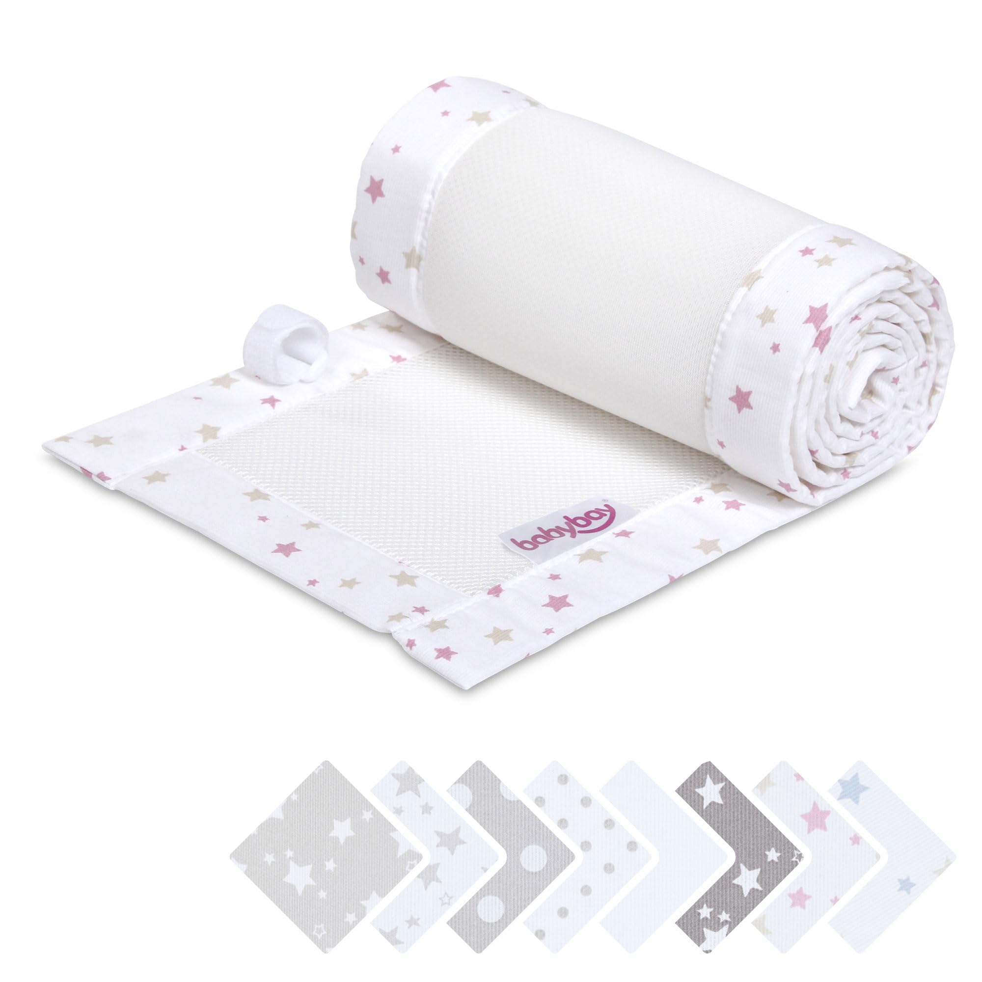 babybay Paracolpi in rete piqué 3D adatto per modello Maxi, Boxspring, Comfort e Comfort Plus, bianco mix stelle sabbia/bacche