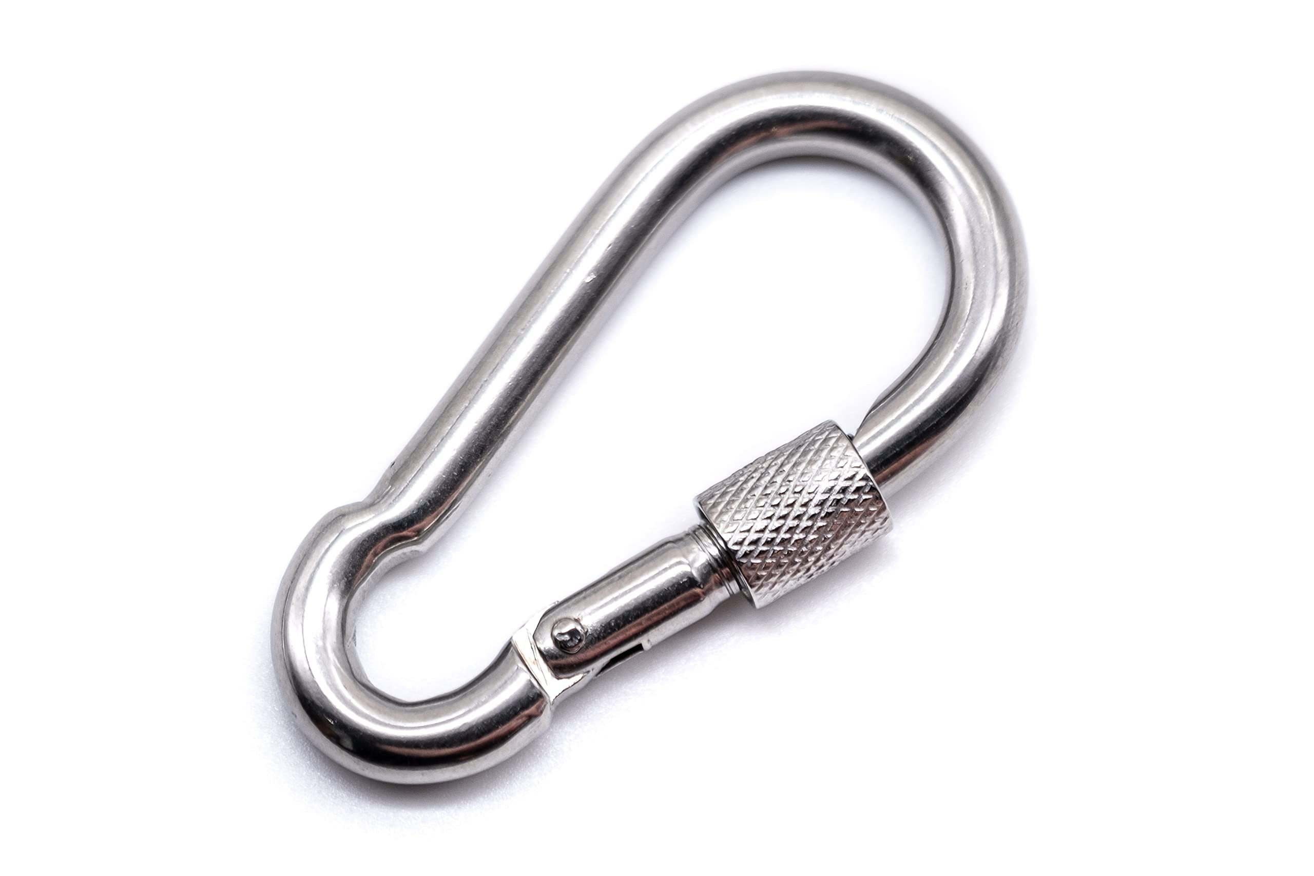 Stainless steel carabiner snap spring hook with lock nut A4 316 marine grade hiking fishing camping keychain eye (10, 6mm x 60mm)