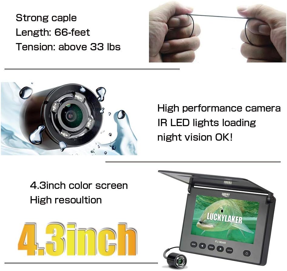 LUCKYLAKER Waterproof Boat Fishing Camera Underwater Depth Fishing Cameras Finder Ice Monitor Portable Fish Camera Kayak 180AR