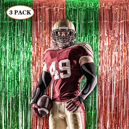 Lolstar 3 Pack Super Bowl Photo Booth Prop, Football Party Decorations, 3.3X6.6 Ft Dark Green And Brown Foil Fringe Curtain Photo Backdrop For Super Bowl Sunday Party, Football Themed Party Decoration #TOP1