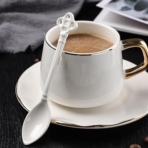 Miniatura 7 de Juego de 12 cucharas de café de cerámica con mango largo, cucharas de café Demitasse de porcelana, cucharas de café pequeñas de porcelana (blanco)