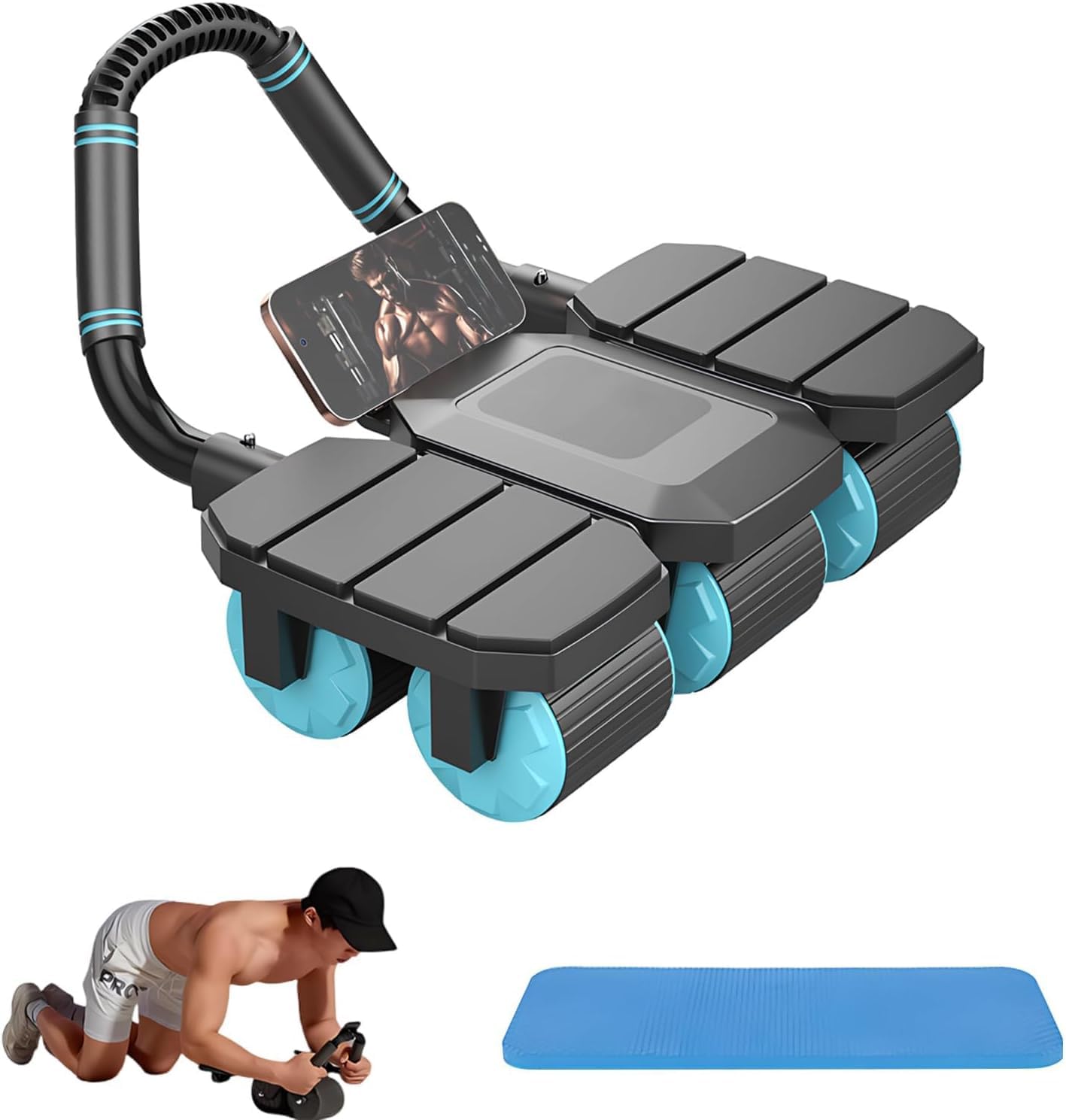 Rullo automatico per addominali rimbalzo e stabilità a 6 ruote addominali per allenamento Core Training 150 kg Heavy Duty Core Trainer – dati di allenamento tramite app sincronizzazione, con supporto