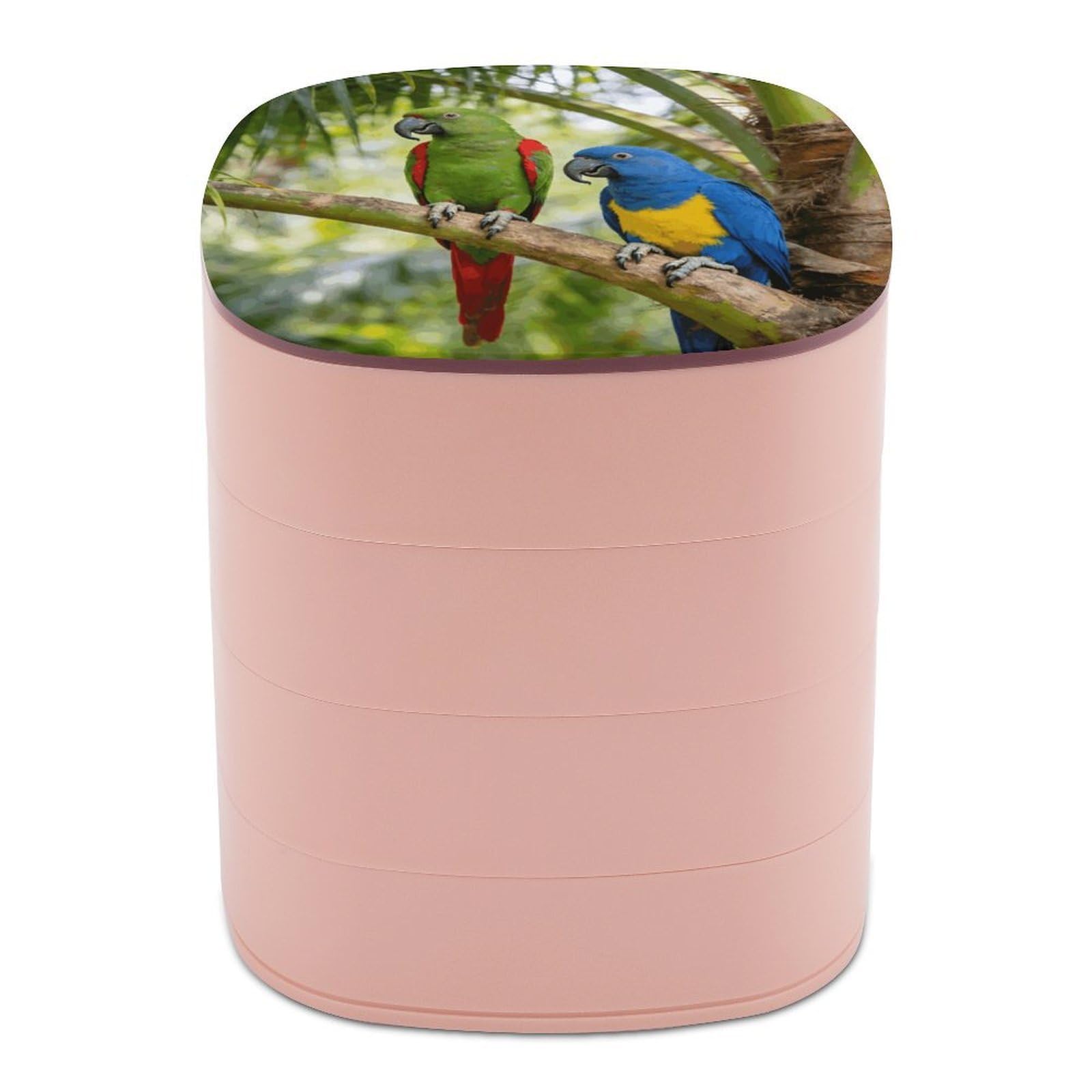 LZQPOEAS Rainforest Double Parrot Jewelry Box Women Jewelry Organizer Travel Jewelry Case Cute Necklace Ring Storage Organizer 4-Layer Rotating Jewelry Tray Case with Mirror for Bracelets