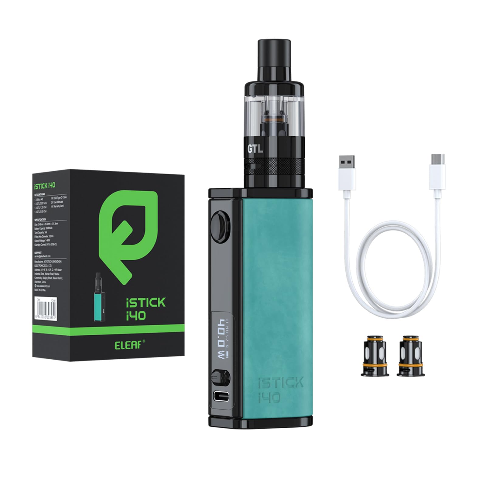 Eleaf IStick I40 Cigarette électronique Vape 40W Box Batterie 2600mAh  intégrée avec 3ml GTL D20 Tank Sans nicotine ni tabac Cyan : Amazon.fr:  High-Tech