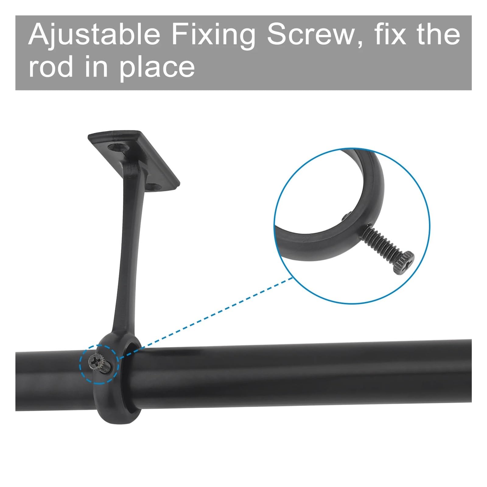 Lot de 4 supports de tringle à rideaux robustes en alliage d'aluminium à trou unique avec vis réglables pour salle de bain, balcon, cuisine