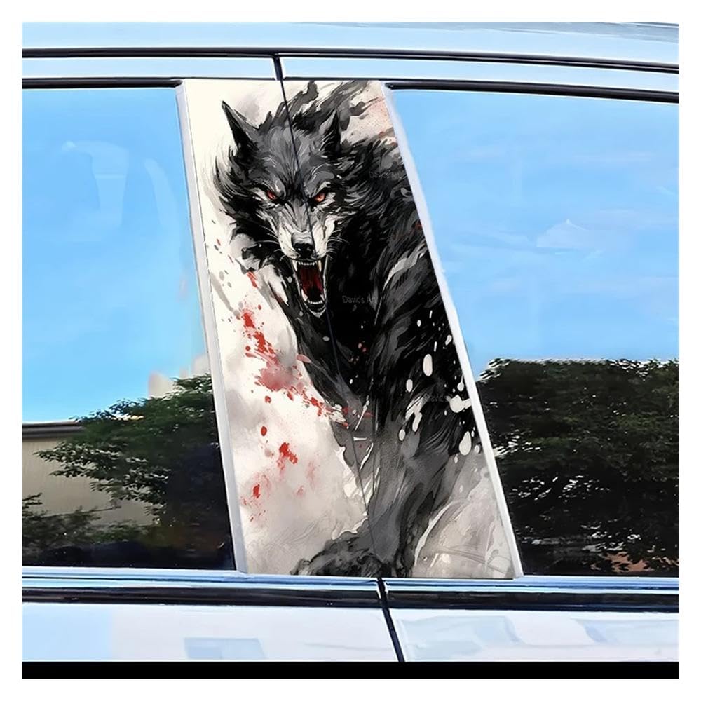 Body Parts 2pcs Car Door Post Decals Roaring Black Wolf Scratch Protection Sticker