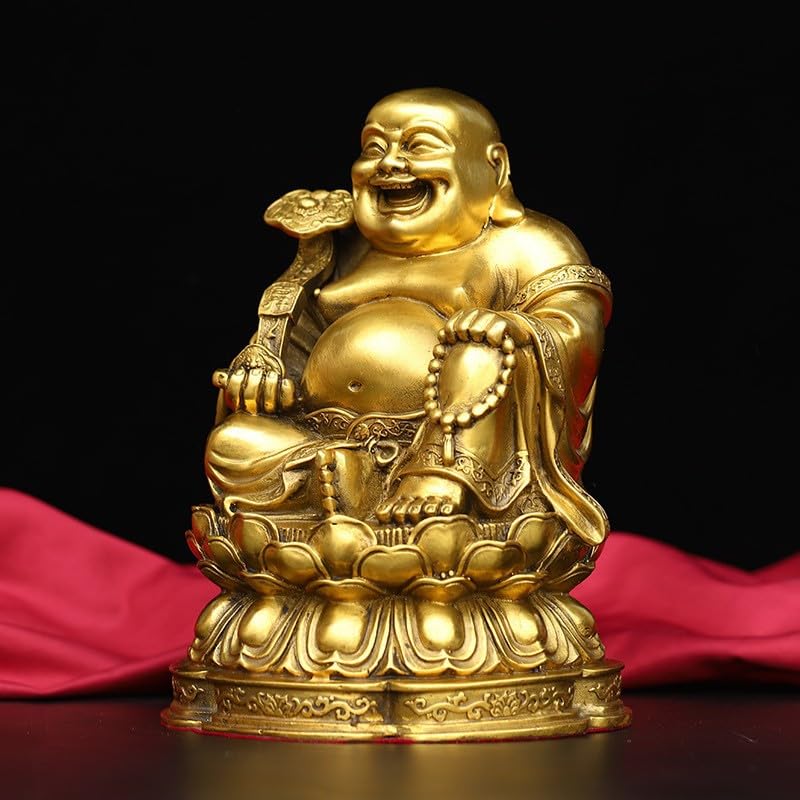 Posąg Buddy Do Medytacji Wewnątrz Dekoracja Mosiądz Posąg Buddy Maitreya Lotos Uśmiechnięty Budda Rzemiosło Ozdoby Dekoracja Domu Statua Medytująca Statua Buddy Rzeźba (M)