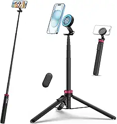 Ulanzi Tripé Magnético de 61 Polegadas com Controle Remoto para iPhone 15/14/13/12, Tripé Extensível, Suporte Portátil para Selfie/Foto/Vivo/Vlog, Rosa