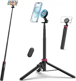Ulanzi Tripé Magnético de 61 Polegadas com Controle Remoto para iPhone 15/14/13/12, Tripé Extensível, Suporte Portátil para Selfie/Foto/Vivo/Vlog, Rosa