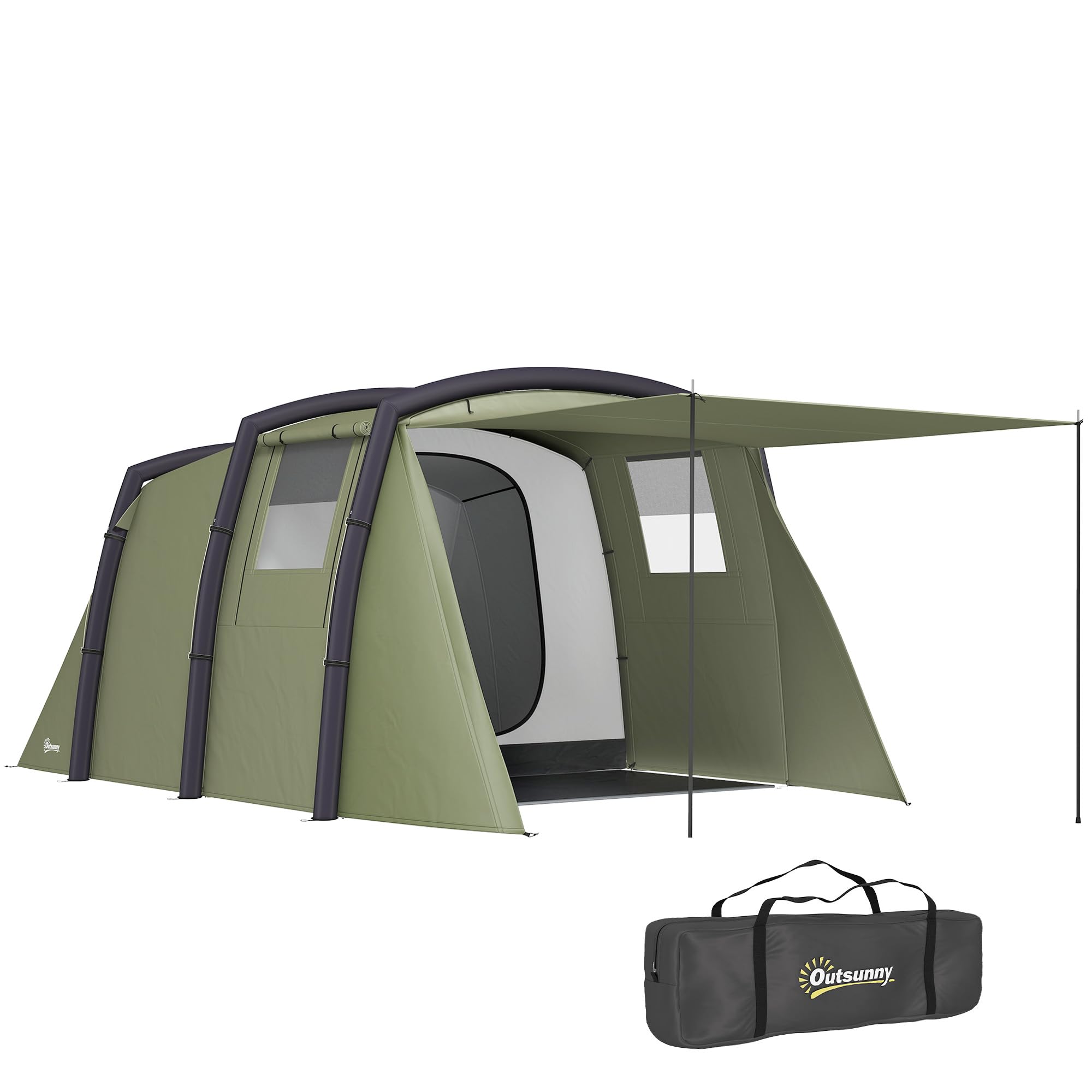 Outsunny Aufblasbares Zelt – Campingzelt 6 Personen – mit Luftpumpe und Bodenplane
