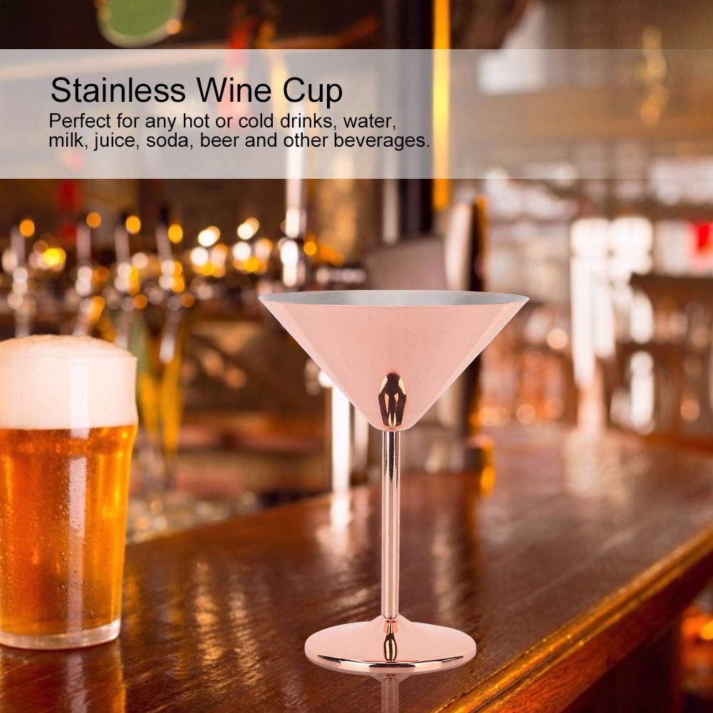 Copper Martini Glasses, Rose Gold Stem Stainless Steel Wine Glass, Unbreakable Goblets for Home Bar, 220ml