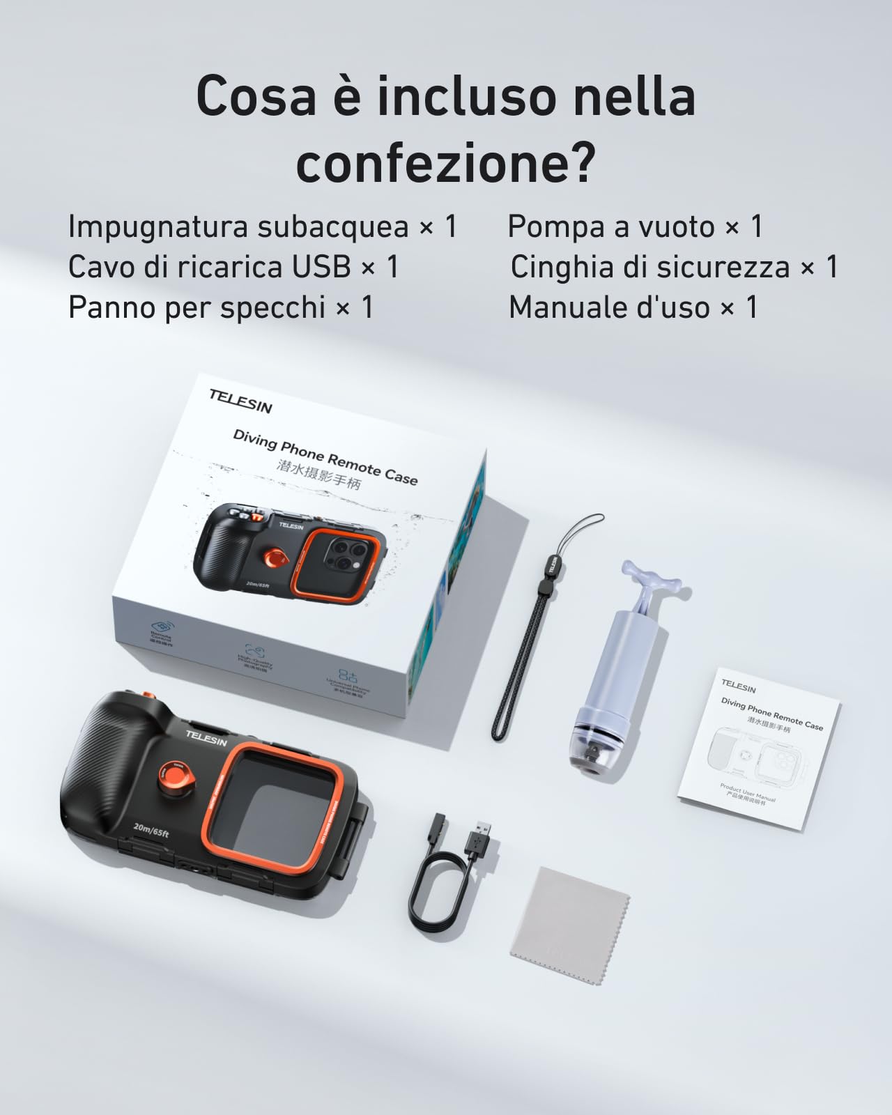 TELESIN Immersione Custodia Impermeabile Subacquea per Telefoni | Fotografia Subacquea Universale Custodia Impermeabile & Impugnatura, per iPhone/Android/Samsung Galaxy Telefoni Cellulari