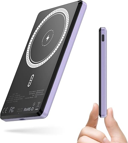 NOHON Mag-Safe - Cargador de batería, 5000 mAh 0.031 in, ultra delgado, compacto, magnético, cargador portátil inalámbrico PD de 20 W de carga