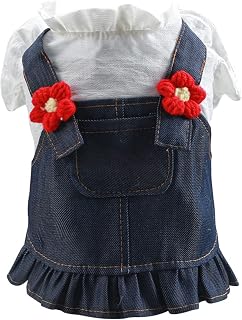 Dog Floral Princess Dress Girls Dogs Cute Ruffled Lace Denim Dresses Summer Puppy Clothes Lightweight Breathable Sundress Chihuahua Yorkies Holiday Festival Outfits