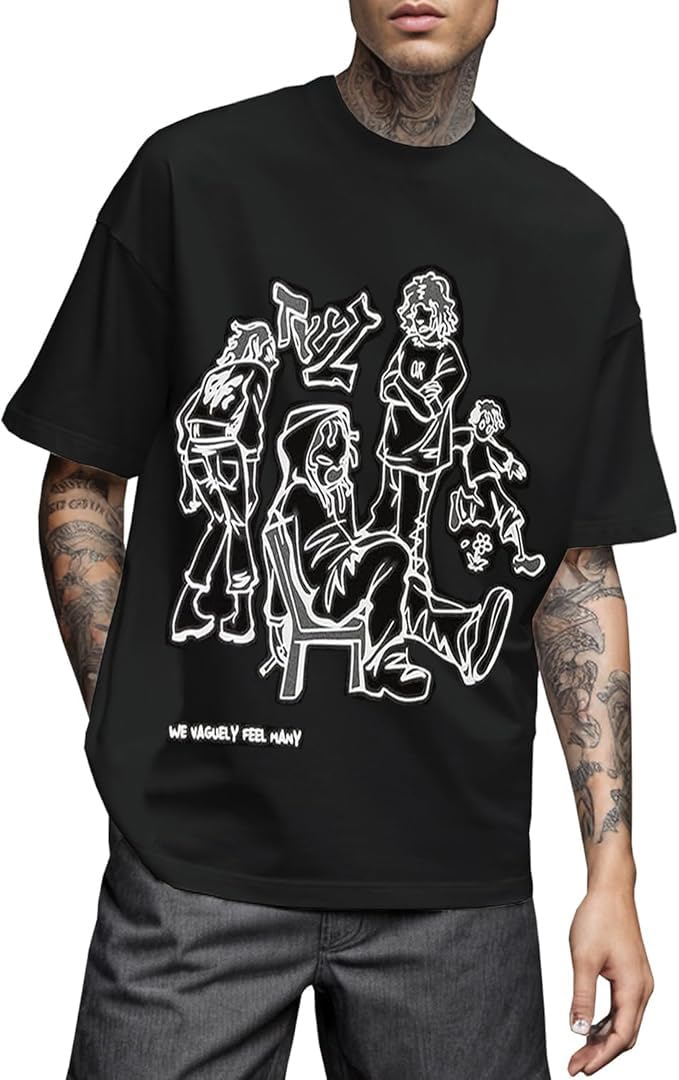 BealinMens Graphic Tees Oversized Creative Graffiti Short Sleeve Shirts Summer Casual Rapper Streetwear Y2k Tops Tshirt