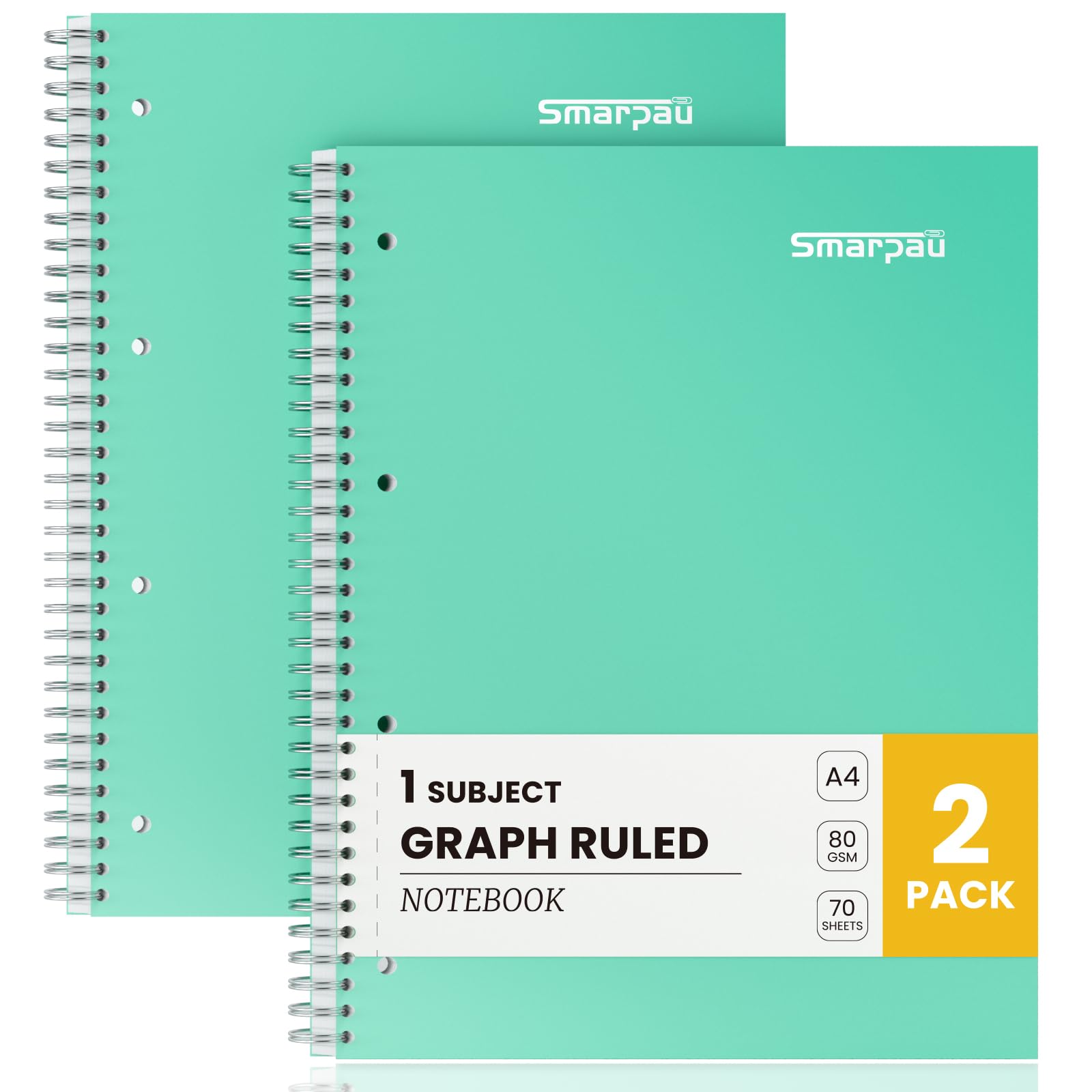 Smarpau A4 Notebook 140 Pages, Spiral Journal Notebook with 5mm Grid Paper