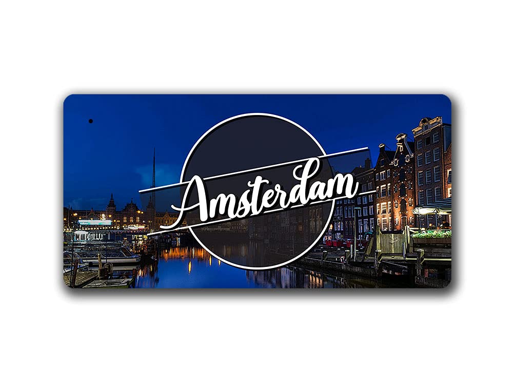 Mcmug White - Amsterdam Night Landscape - The Netherlands - Metal Sign, Decorative Sign, 200Mm X 100Mm