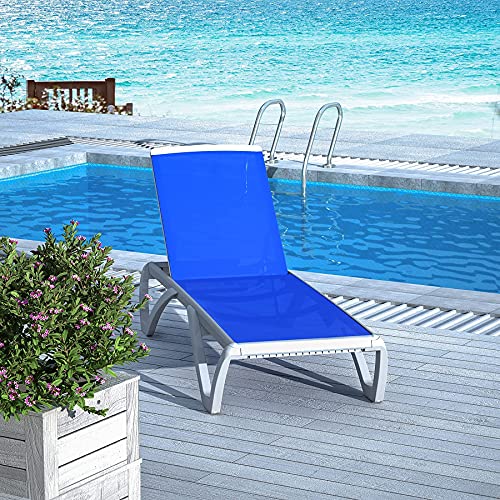Image of Domi Outdoor Lounge Chair, Aluminum Patio Chaise Lounge with 5 Position Adjustable Backrest and Wheels, All Weather Reclining Chair with Side Table for Patio, Yard,Balcony,Poolside (Blue)