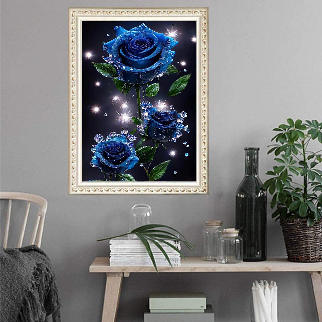 OdiuK 5D DIY Full Drill Diamond Painting Immagini, Mosaico facendo pittura con i numeri, blu Rose Diamond Painting Croce ricamo pittura kit per la casa Wall Décor 30 x 40cm