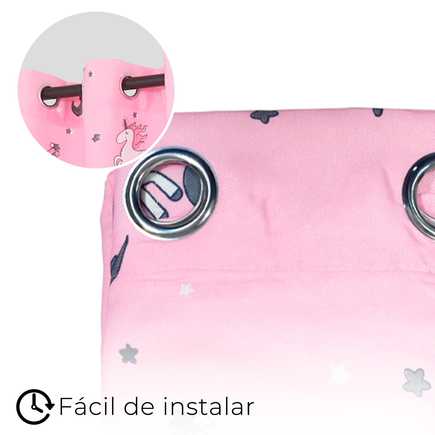 2 Piezas Cortina Infantil Opaca para Habitación de Niñas, 140 x 260cm Ancho x Alto, Cortina Cortina Dormitorio Infantil con Diseño Unicornio Rosa, Material 100% Poliéster