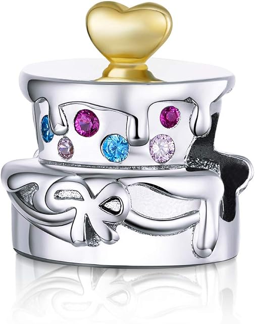 Mothers Day Happy Birthday Cake 925 Sterling Silver Charms for Bracelets Wedding Cake Charm Gifts for Women Girls Mum Daughter Nana Sister Aunt New Year