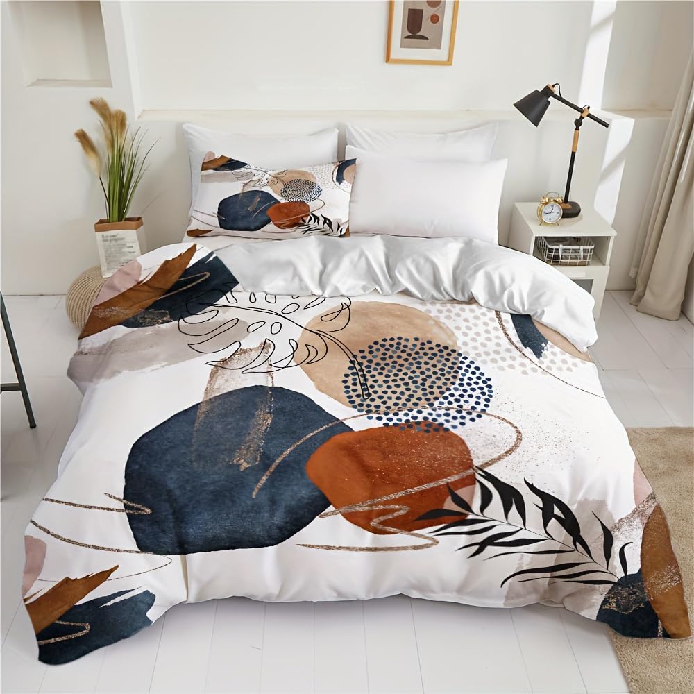 Parure de lit 3 pièces anti-décoloration avec motif de lignes abstraites pour grand lit