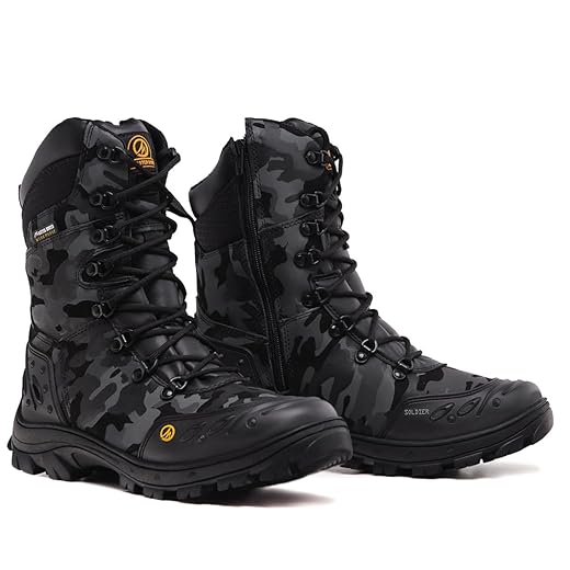 Bota Coturno Masculino Militar Soldier Palmilha de Gel Couro Legítimo Zíper Lateral