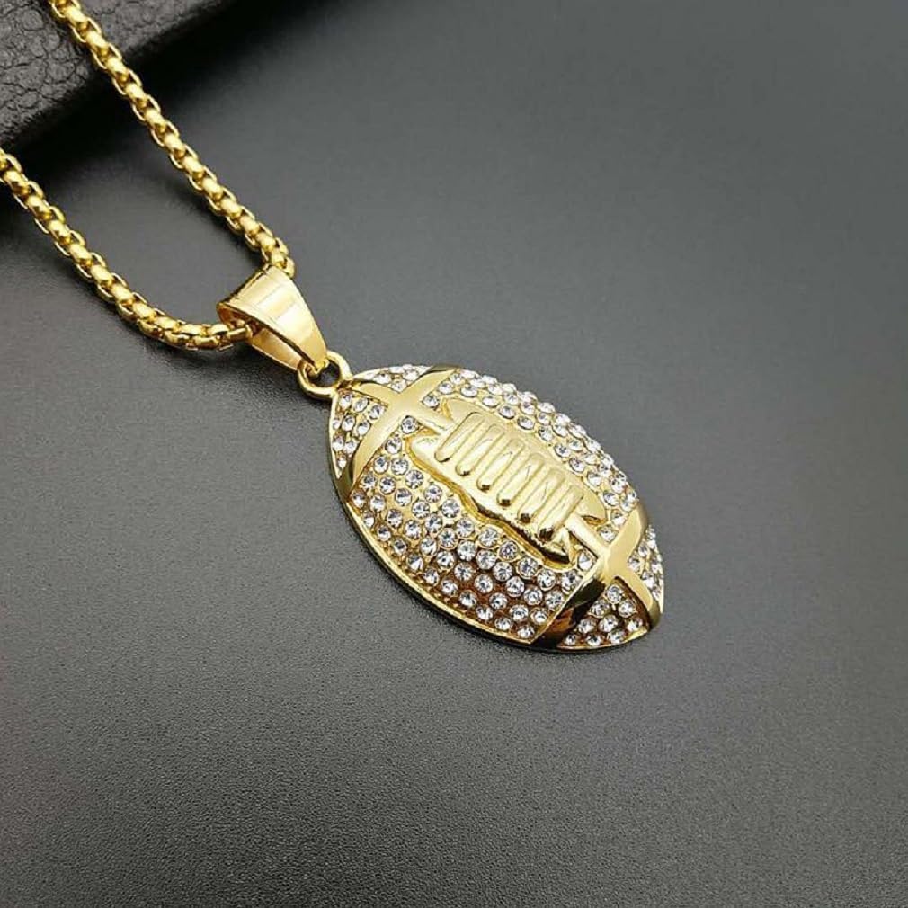 American Football Necklace for Men, Hip Hop Rugby Necklace, American Soccer Pendant Necklace with 23.6"Chain,Punk Rock American Football Pendant, Gold American Football Sport Necklace Jewelry for Men - Image 6