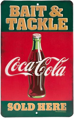 Coca-Cola Bait and Tackle - Letrero de metal en relieve, cartel vintage de pesca de Coca-Cola para casa del lago, cabaña o cabaña