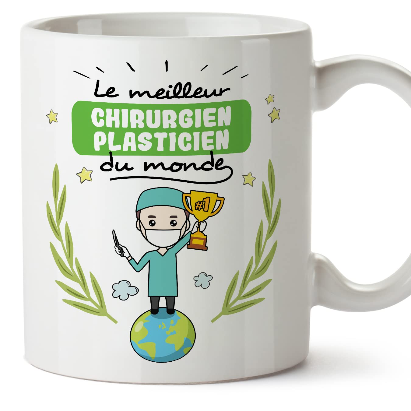 MUGFFINS Plastic Surgeon Man Mug - in French - Meilleur du Monde - Funny Gift for Colleagues - Ceramic 11oz Mug