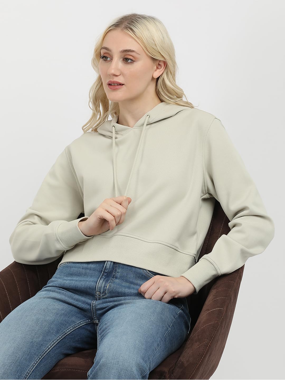Calvin Klein Donna Felpa con Cappuccio Logo Elastic Hoodie Corta