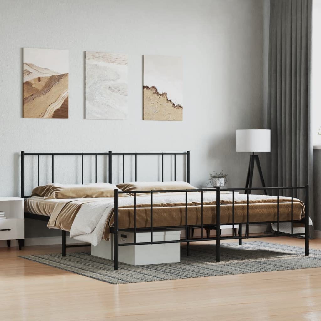 Telaio letto con testiera e pediera in metallo nero 180 x 200 cm Cornice da letto per soggiorno Telaio per camera da letto Struttura del letto dell'hotel Adatto per camera da letto