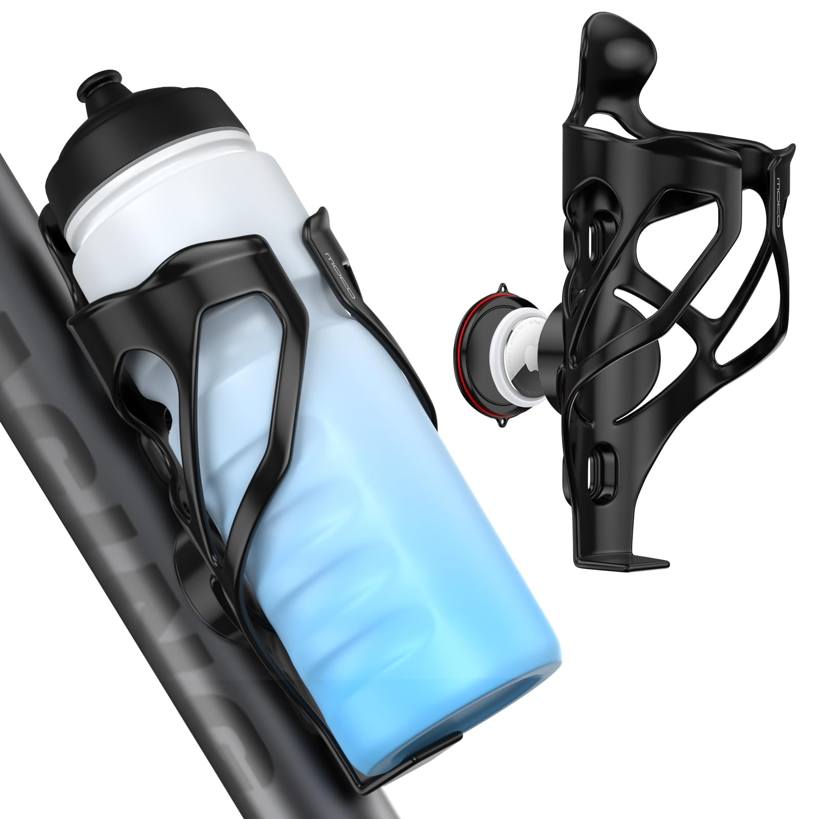 MoKo Bike Water Bottle Holder with Tracker Slot, For 6.5–7cm Bottles (Most 500ml PET & Slim), Durable PC Bicycle Bottle Cage for Road & MTB Bikes, Bike Cup Holder for Frame Mount, Tools Included