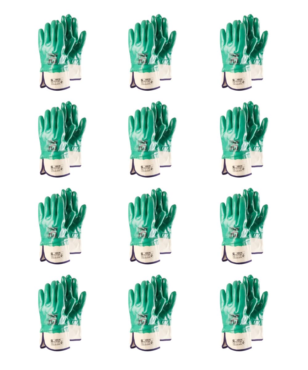 RS ZIRKON/Guanti in nitrile/Guanti da lavoro in nitrile/Rivestito in nitrile/Dimensione 10, 12 paia/verde bianco/guanti di montaggio/guanti guanti da lavoro/guanto protettivo