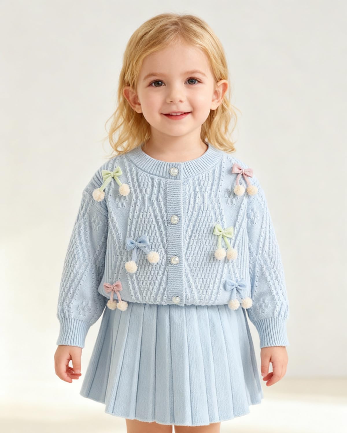 JiAmy Girls Cardigan Skirt Sets Toddler Knit Sweater and Skirt 2 Piece Winter Fall Outfit 1T-8Y - Image 3