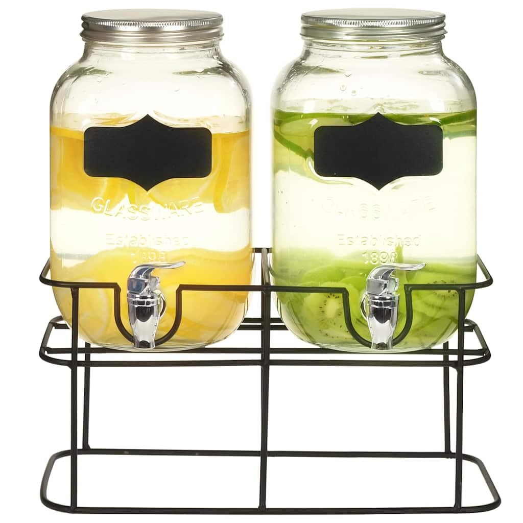 Lot de 2 distributeurs de boissons de 4 l en verre avec support et robinets