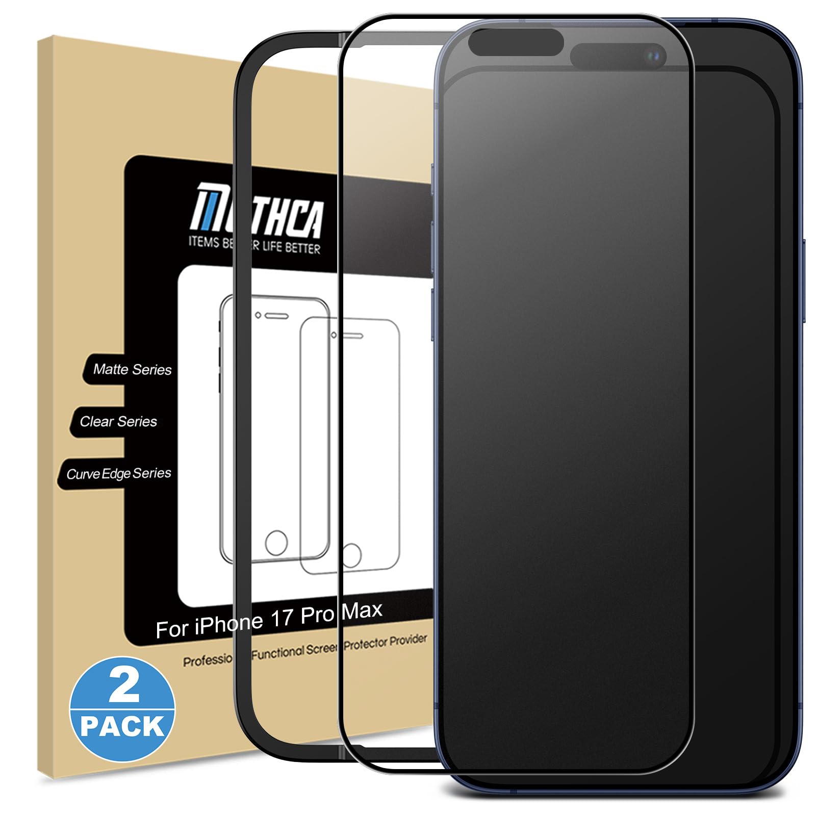 Mothca Mate Protector Pantalla para iPhone 17 Pro Max (6,9 Pulgadas), Mate Cristal Vidrio templado, Antirreflejos Antihuellas Cobertura total, 2 Unidades Global Recycled Standard Global Recycled Standard Global Recycled Standard