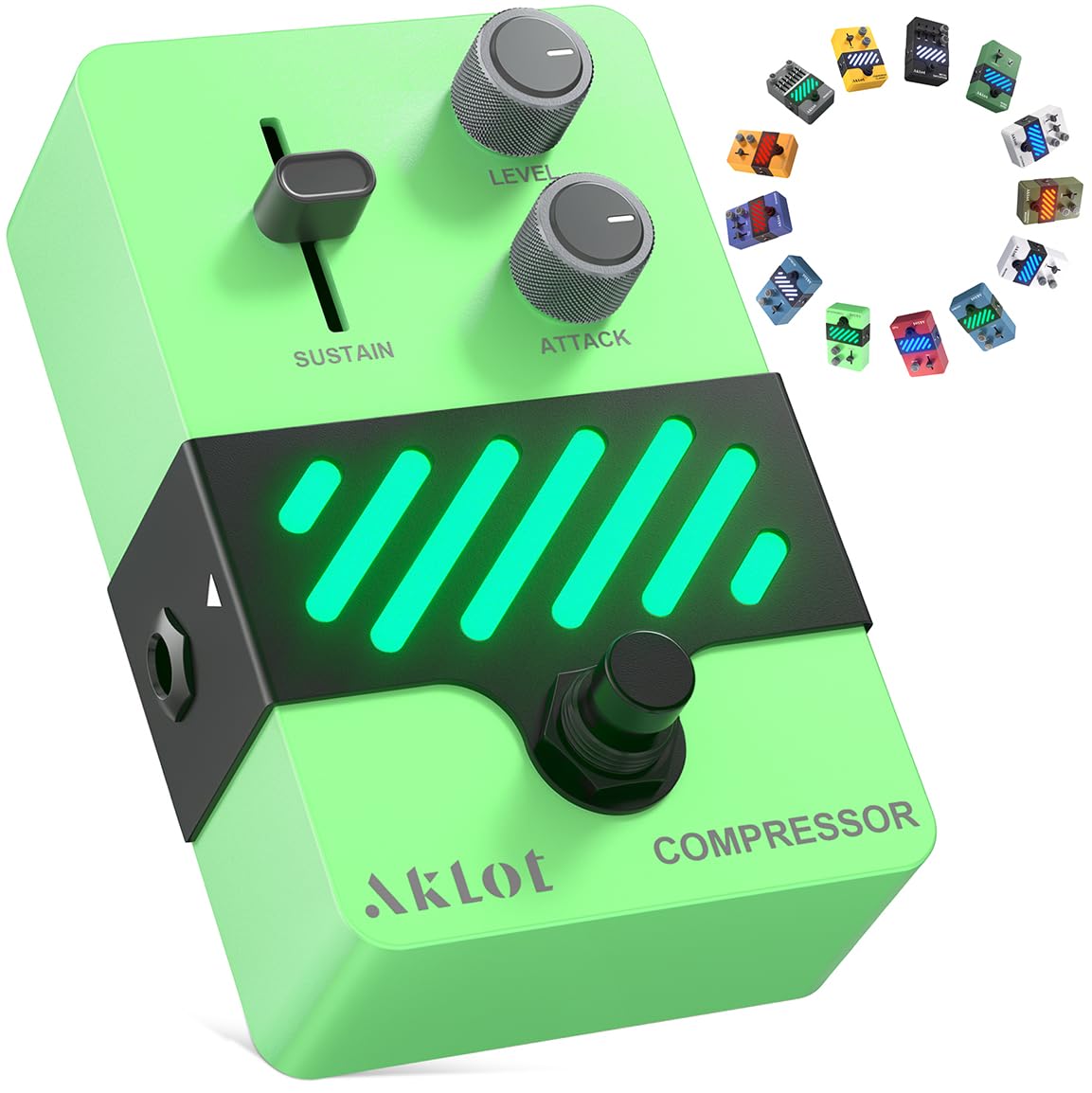 AKLOT Compressor Electric Guitar Pedal: Smooth Studio-Level Compression for Clean Sustain, Dynamic Touch-Responsive Control, Level &amp; Sustain Knobs, Mini Guitar Effect Pedal True Bypass, NEON PulseLock