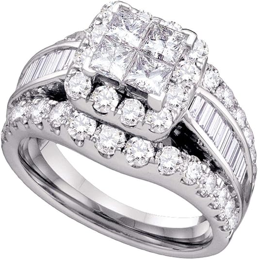 Dazzlingrock Collection 14kt White Gold Women’s Princess Diamond Halo Cluster Engagement Ring 3.00 ctw