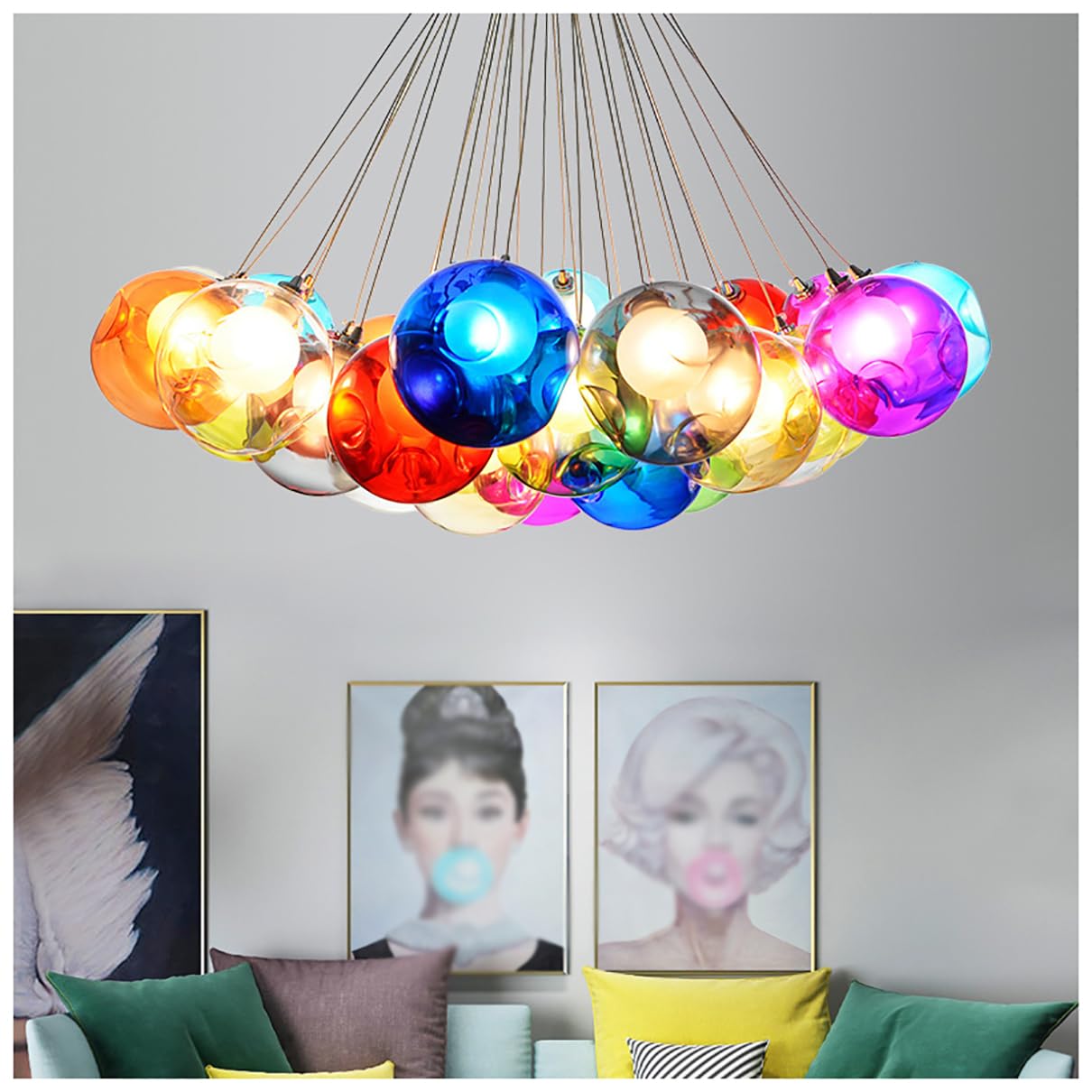 Lustre de luxe en spirale en verre sphérique coloré luminaire design G4