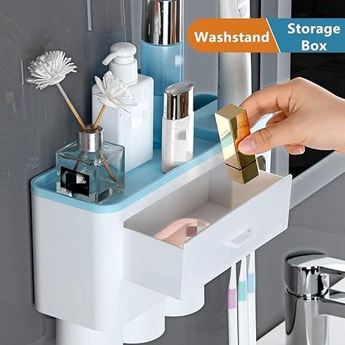 Miniatura 2 de Juego de soportes para cepillos de dientes, dispensador automático de pasta de dientes, 2 tazas magnéticas, multifuncional, montaje en pared, ahorro