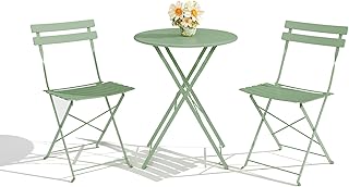 GarveeLife 3-Piece Folding Bistro Set, Foldable Patio Furniture Set with...