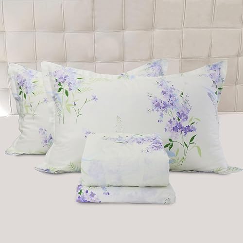 Helthep Juego de sábanas de algodón ultrasuave y transpirable con sábana bajera de bolsillo profundo, sábana encimera y fundas de almohada, 4