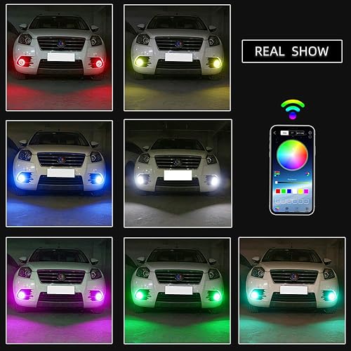 Miniatura 5 de 100MM Multicolor RGB LED Halo Anillos Luz COB 102SMD Teléfono Inteligente iOS Android App Control Bluetooth Coche Ángel Ojos Círculo Anillo Faro