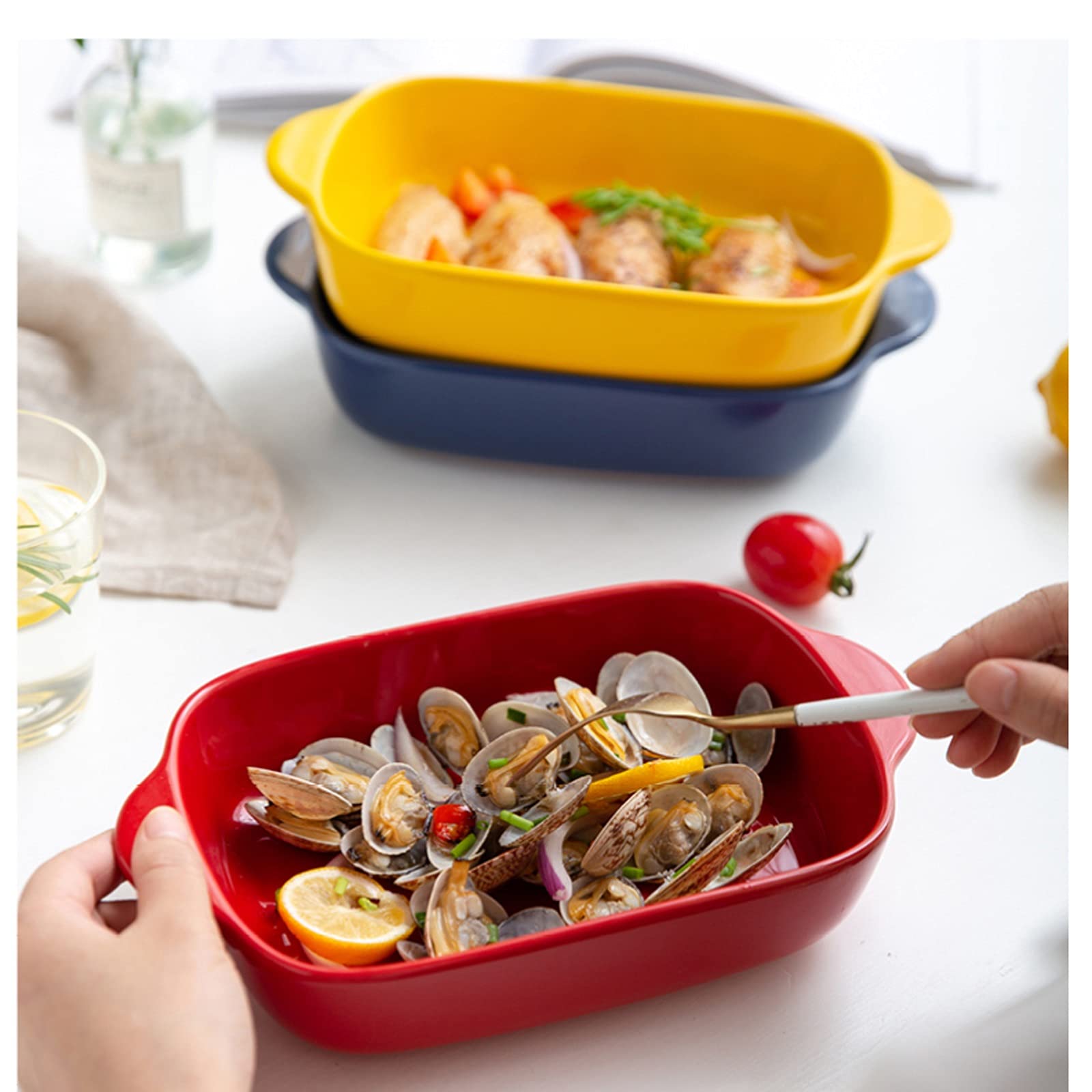 Fuente para Hornear Plato de Hornear de cerámica, panadería Rectangular Grande de 450 ml, tajos para cocinar, Cocina, Cena de Pastel, Banquete y Uso Diario Bandejas Horno (Color : Yellow)