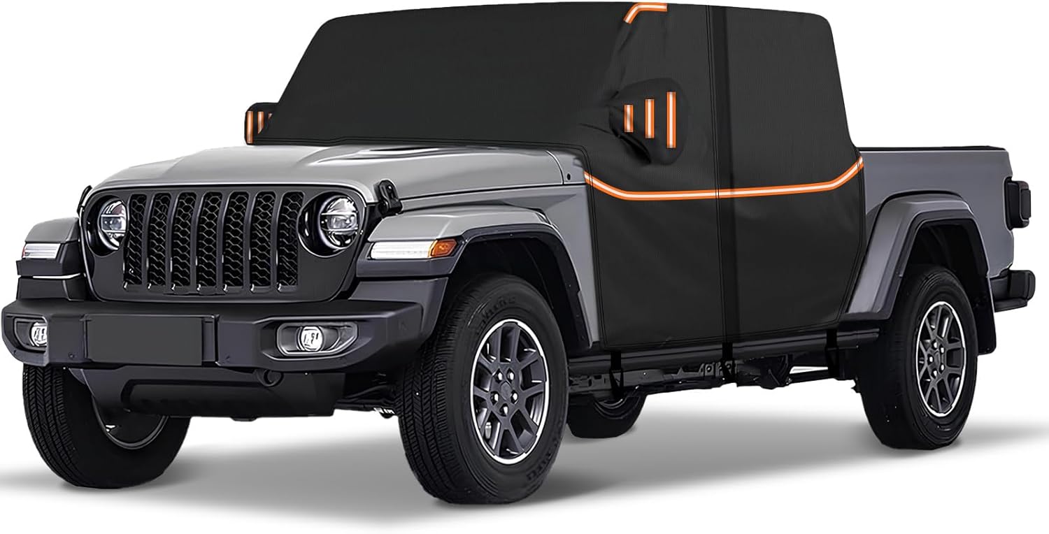 Cab Cover for Jeep Gladiator JT 2019-2026 - All Weather Waterproof Gladiator Half Car Cover, Outdoor Jeep Cab Cover Rain Covers with Door Zipper Windproof Straps for Sun Snow UV Protection