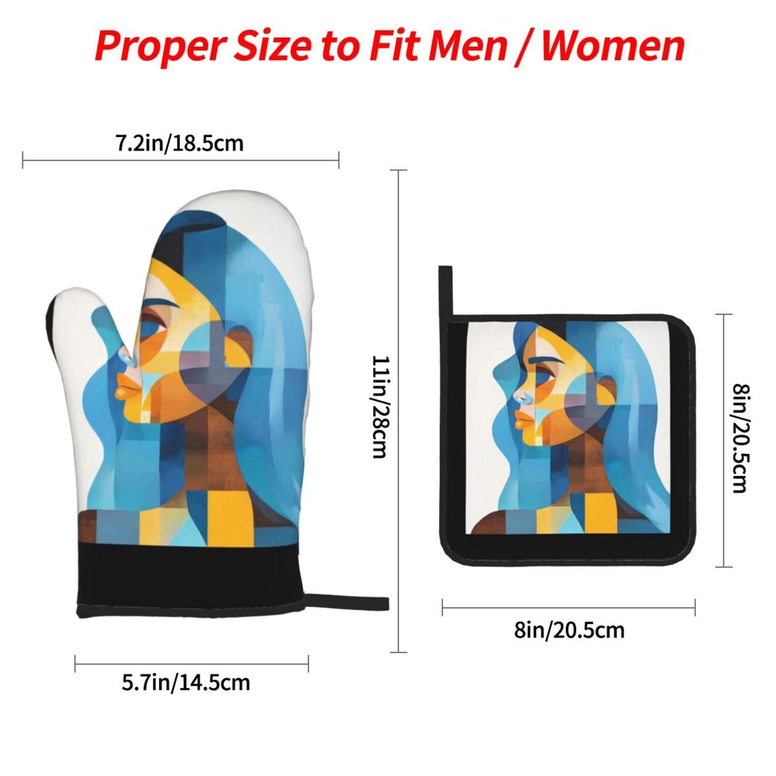 Guantes Horno Profesional Chica Azul Naranja Manoplas Horno Almohadillas Aislantes Juego De 4 - Acolchado Resistente al Calor, Flexible,Cocina multipropósito