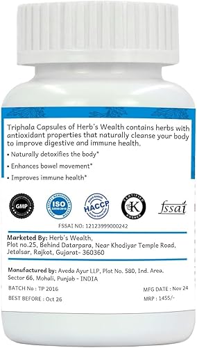 Miniatura 2 de Herb's Wealth Triphala Capsules, 500 mg, 60 cápsulas vegetarianas, suplemento natural para la salud digestiva e inmune