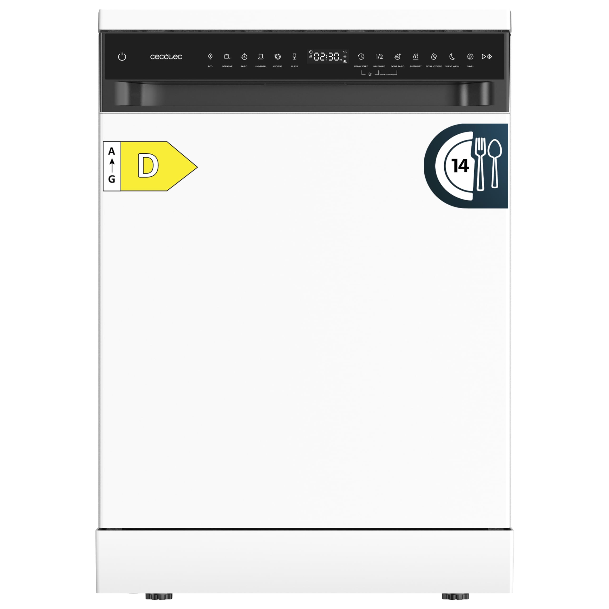 Cecotec Dishwasher 60 cm Free Installation Bolero Aguazero 6205. 13 Place Settings, 12 Programs, Inverter Plus Duo Motor, Touch Panel, Extra Hygiene, Super Dry, Half Load, Silent Wash, White