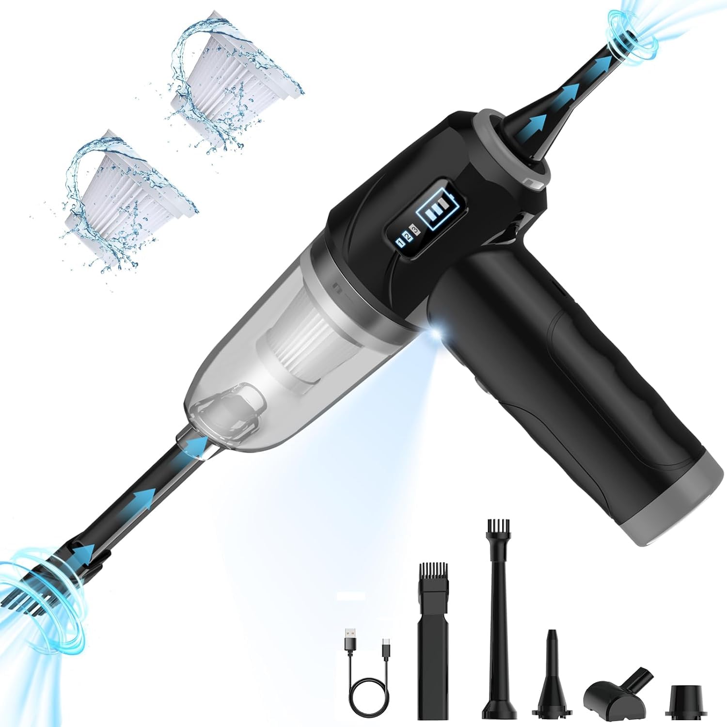 Haisito Car Handheld Vacuum 15000PA Suction, Wireless Vacuum Cleaner with Low Noise,Car Vacuum Cordless Rechargeable,Portable Compressed Air Duster for Car and Home